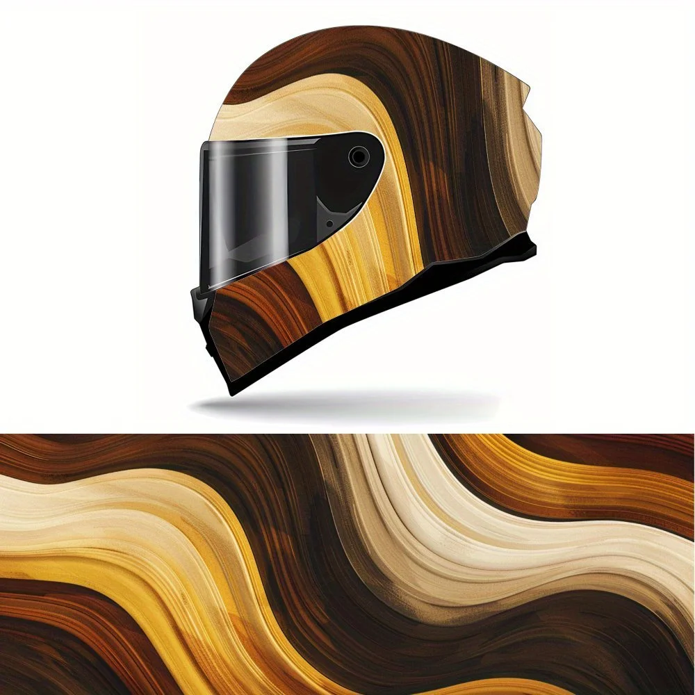 

Gold and Brown Flow Pattern PVC Motorcycle Helmet Vinyl Wrap, Self-Adhesive Waterproof Sticker, Anti-Scratch Decorative Film for