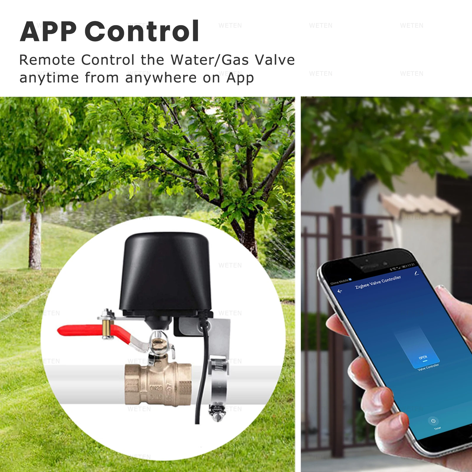 ZigBee Wifi Gas Water Valve irrigation Controller,  Work with Tuya eWeLink Hub Sonoff ZBBridge, Home Assistant via Zigbee2mqtt