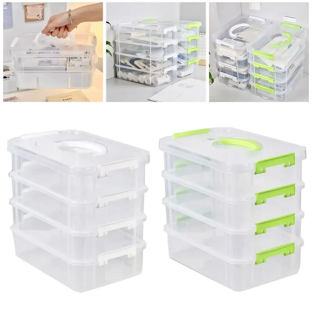 Caja organizadora transparente apilable de 4 capas, juguetes para niños, escritorio, maquillaje, joyería, almacenamiento de plástico de varias niveles, contenedor para escuela y oficina