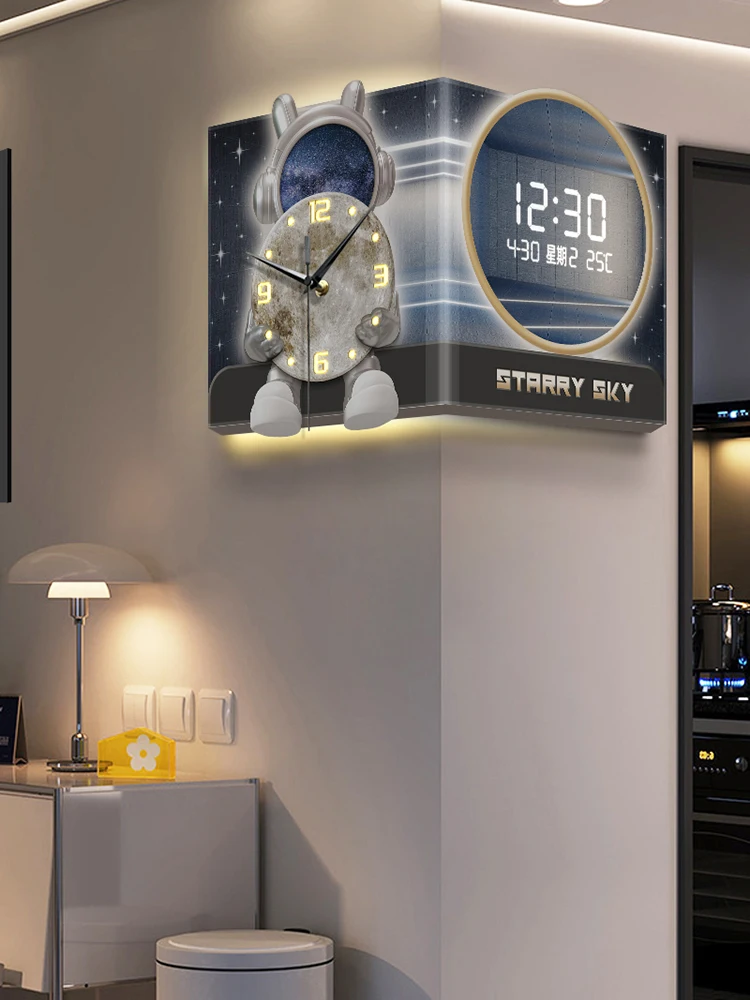 

Astronaut Living Room Wall Clock Decoration Advanced Double-sided Clock Mural Creative Digital Watch Home Decor Quartz Clock