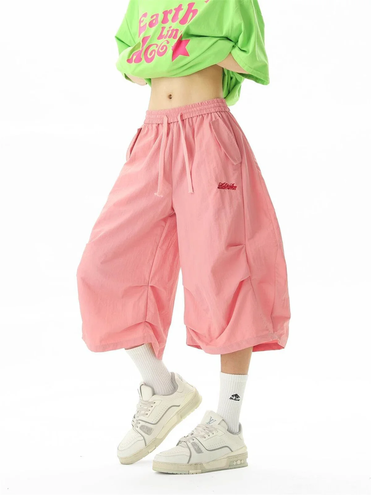 

Women's Dance Y2K Style Pants Cross Layer Straps Design Casual Streetwear Wide Leg Cargo Pants for Hip Hop Dance Colorful
