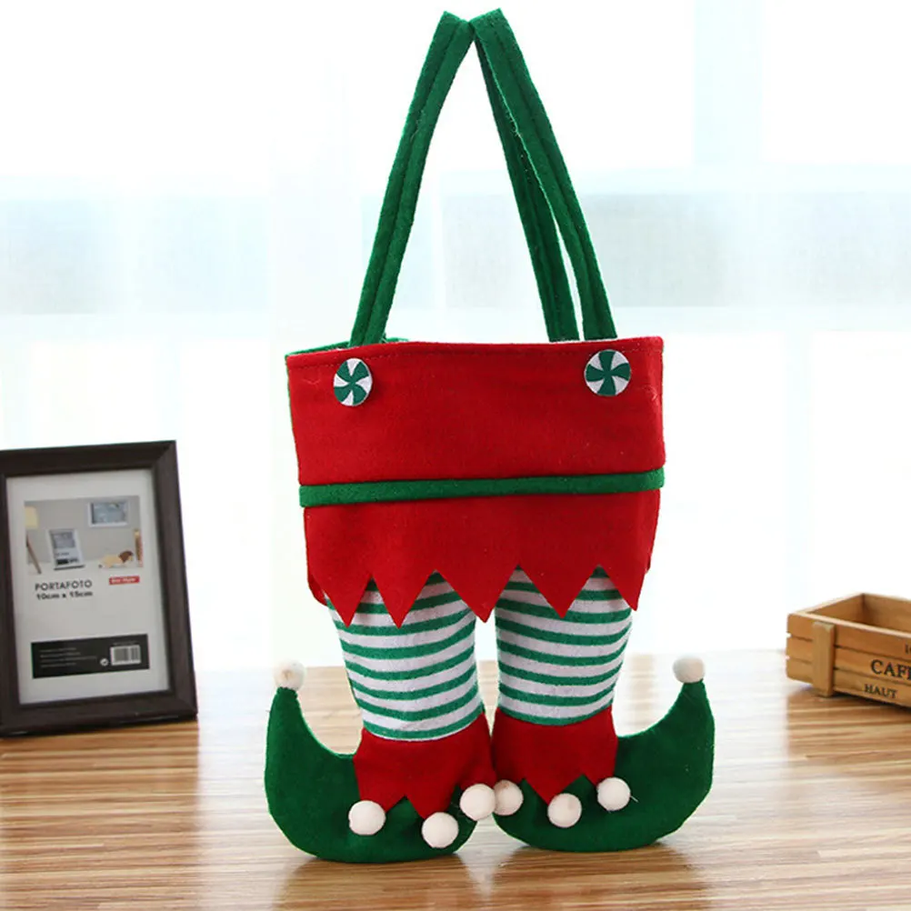 

Red Sock Wine Bag Creative Elf Pants Shape Handle Design Non-Woven Fabric Wine Tote Bag Christmas Gift Use