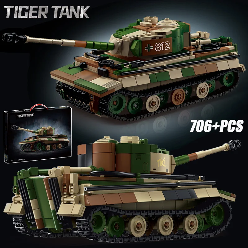 

Military World War 2 706pcs Tiger Tank Model Building Blocks Bricks Set WW2 Main Battle Tank Kits Toys For Boys Children Gifts