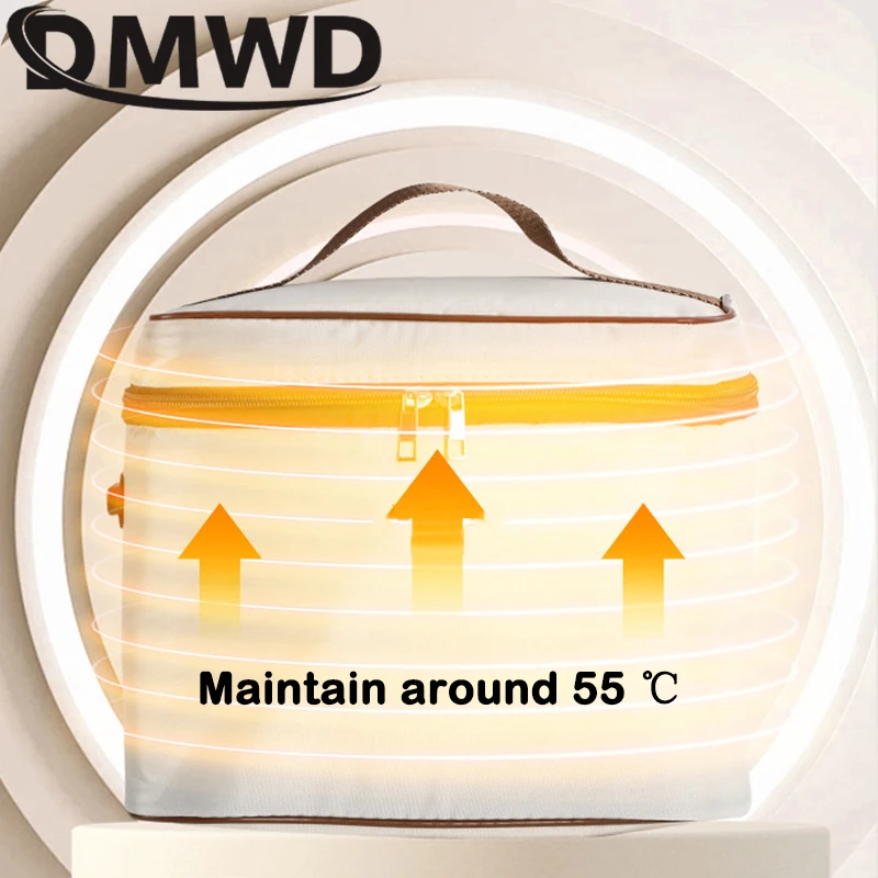 DMWD Portable Insulated Food Lunch Container Set Stackable Insulated Lunch Box Ceramics Bento Box Leakproof Thermostatic Bag