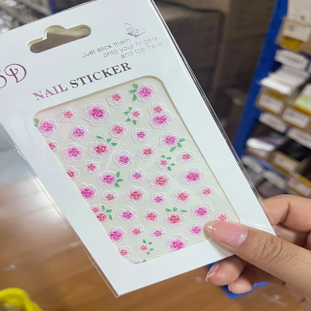 Pegatinas de Arte de uñas en relieve 5D, calcomanías de Arte de uñas, diseño de flores y hojas, autoadhesivo, suministros para mujeres y niñas, 1 unidad