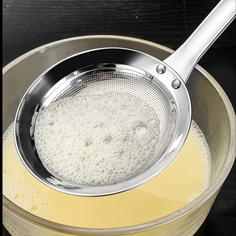 1pc Multi-functional 304 Stainless Steel Fat Skimmer Spoon for Grease, Fine Mesh Filter Spoon with Oil Skimmer Strainer Net