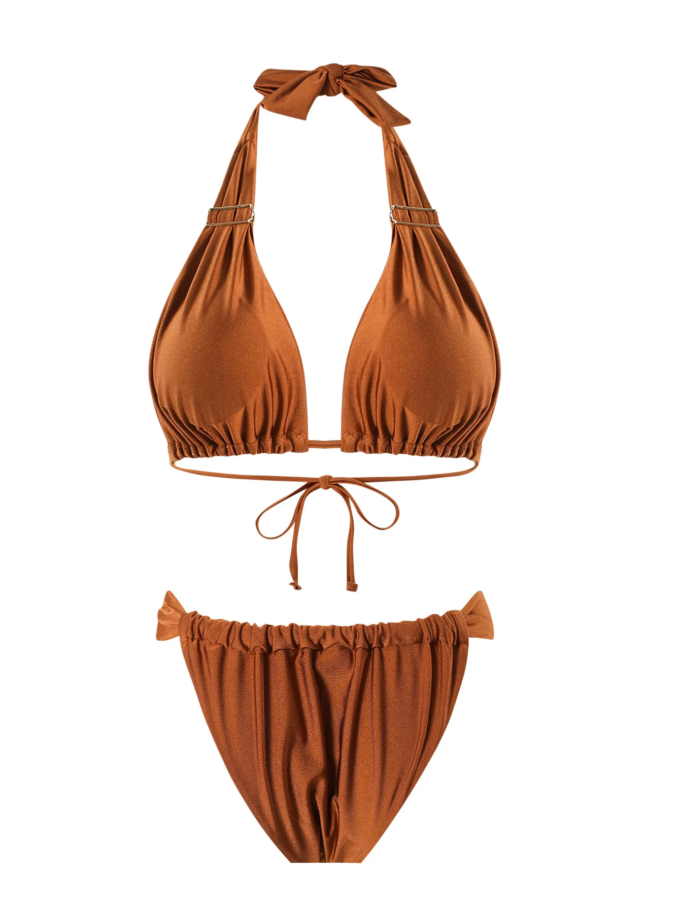 

Women Aplit Strap Neck Bikini Set Summer Solid Swimwear Swimsuit Beach Vacation Style Sexy Form-Fitting Backless Durable.
