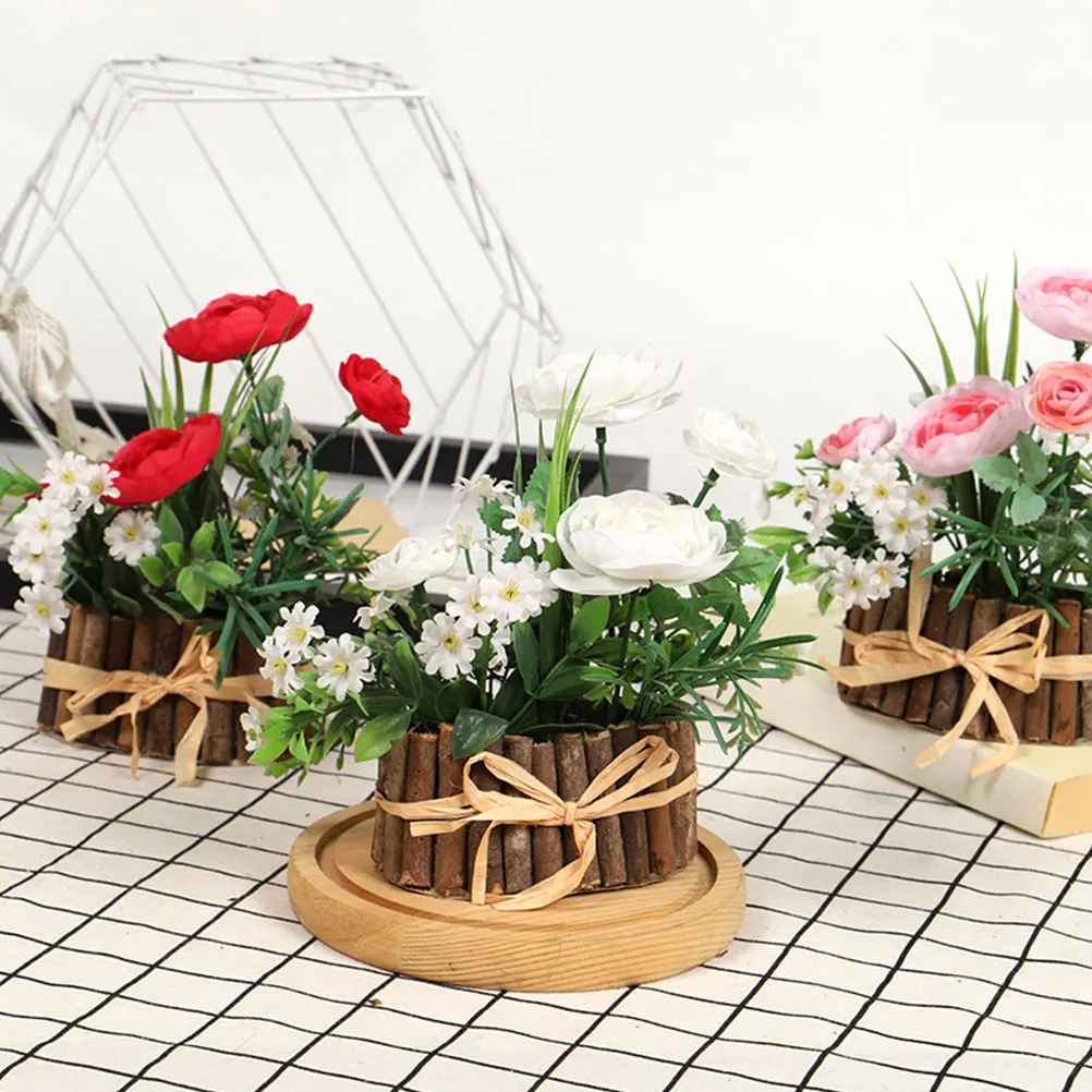 

Artificial Flower Decorative Potted Plastic Artificial Flower Wood Bonsai Garden Decor Living Room Office Desk nament