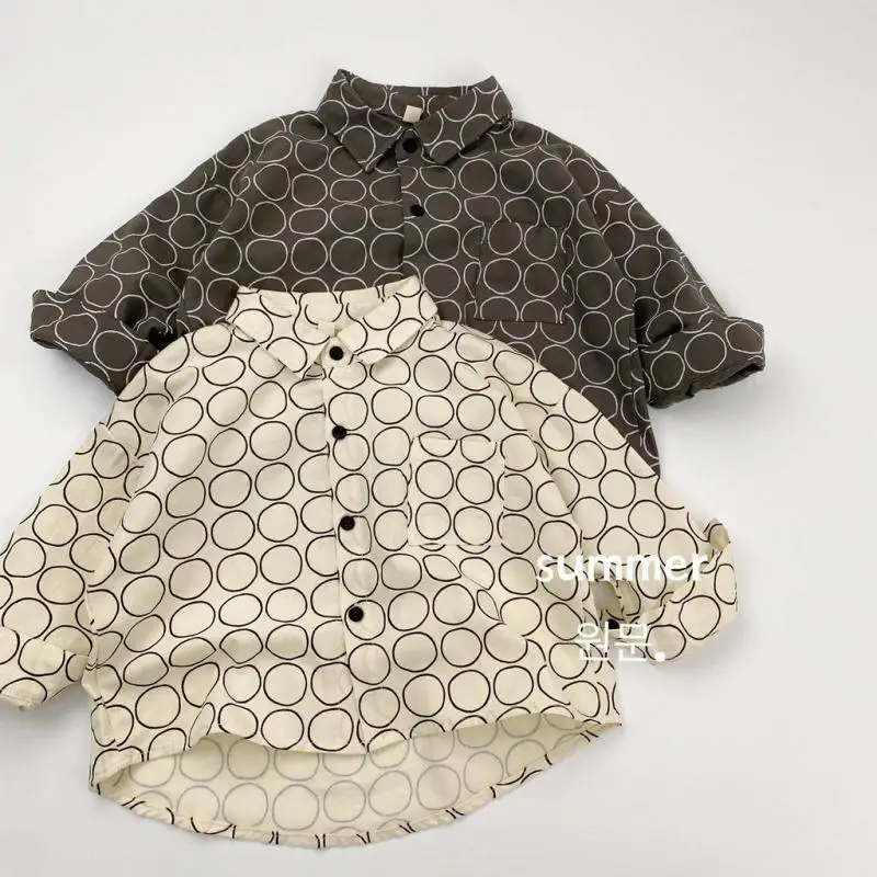 

2025 Autumn New Children Long Sleeve Lapel Shirts Cotton Boys Girls Circle Print Cardigan Baby Vintage Shirts Coat Kids Clothes