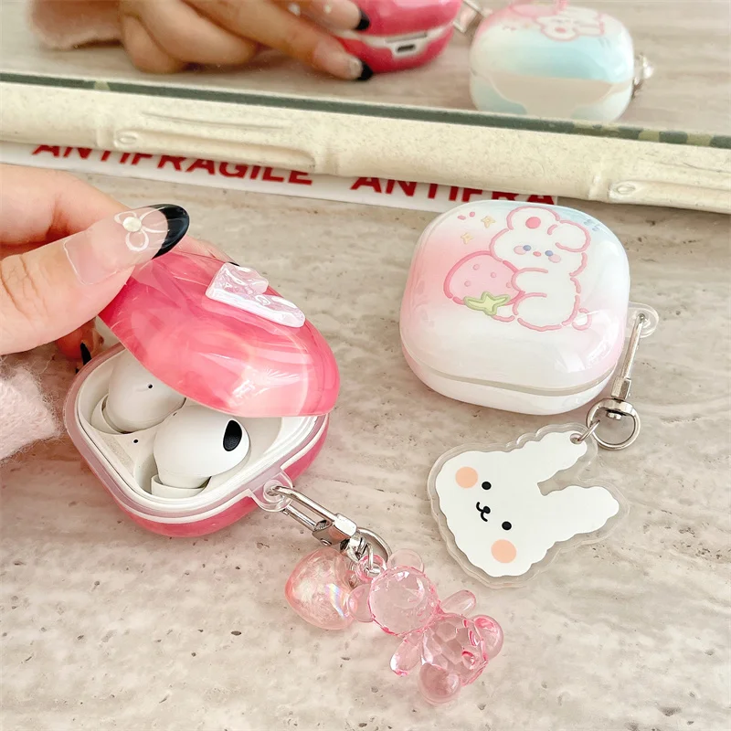 حافظة سماعات أذن لطيفة لهاتف سامسونج جالاكسي Buds FE/Buds 2 Pro/Buds 2/Buds Live/Buds pro، غطاء سماعة رأس IMD عالي الجودة مع سلسلة مفاتيح