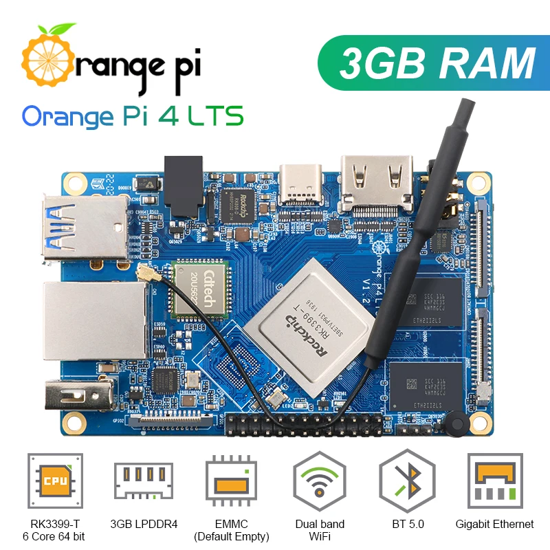 

ОЗУ Orange Pi 4 LTS 3 ГБ, стандартная версия, поддержка Wi-Fi + BT5.0,Gigabit Ethernet, работает на Android,Ubuntu,Debian OS