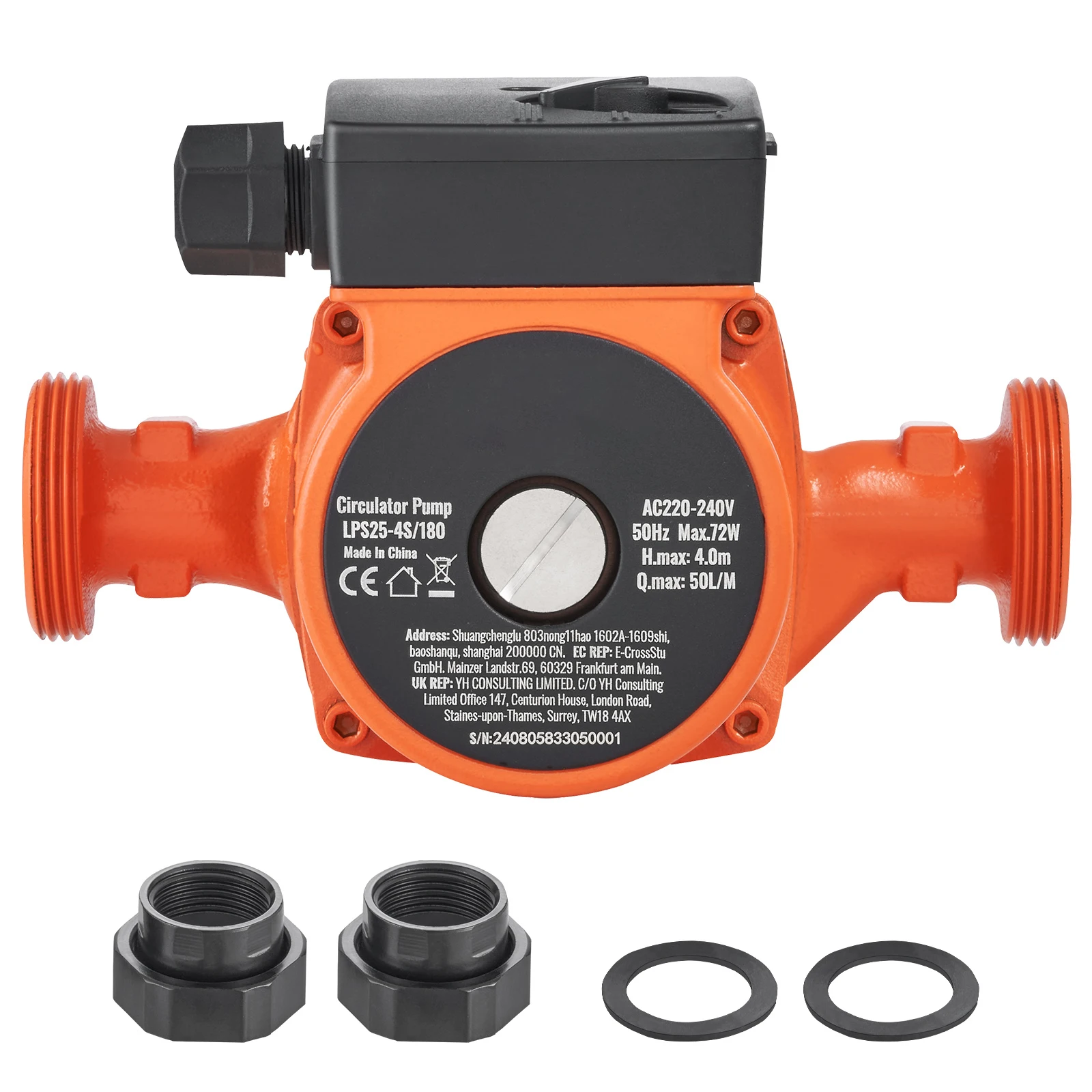 SucceBuy Pompe de recirculation d'eau chaude 220 V 50 LPM / 60 LPM Pompe de circulation d'eau à fonctionnement silencieux à 3 vitesses pour système de chauffe-eau