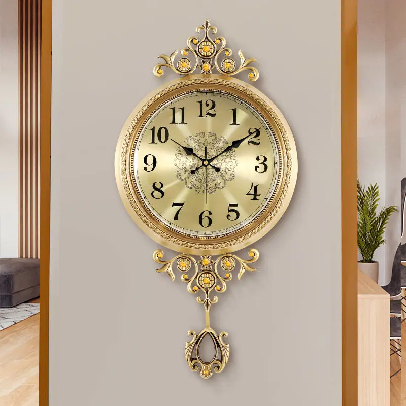 

European Brass Wall Clock Living Room Home Fashion Clock Retro Light Luxury Creative Swing Clock Wall Clocks Clock Wall