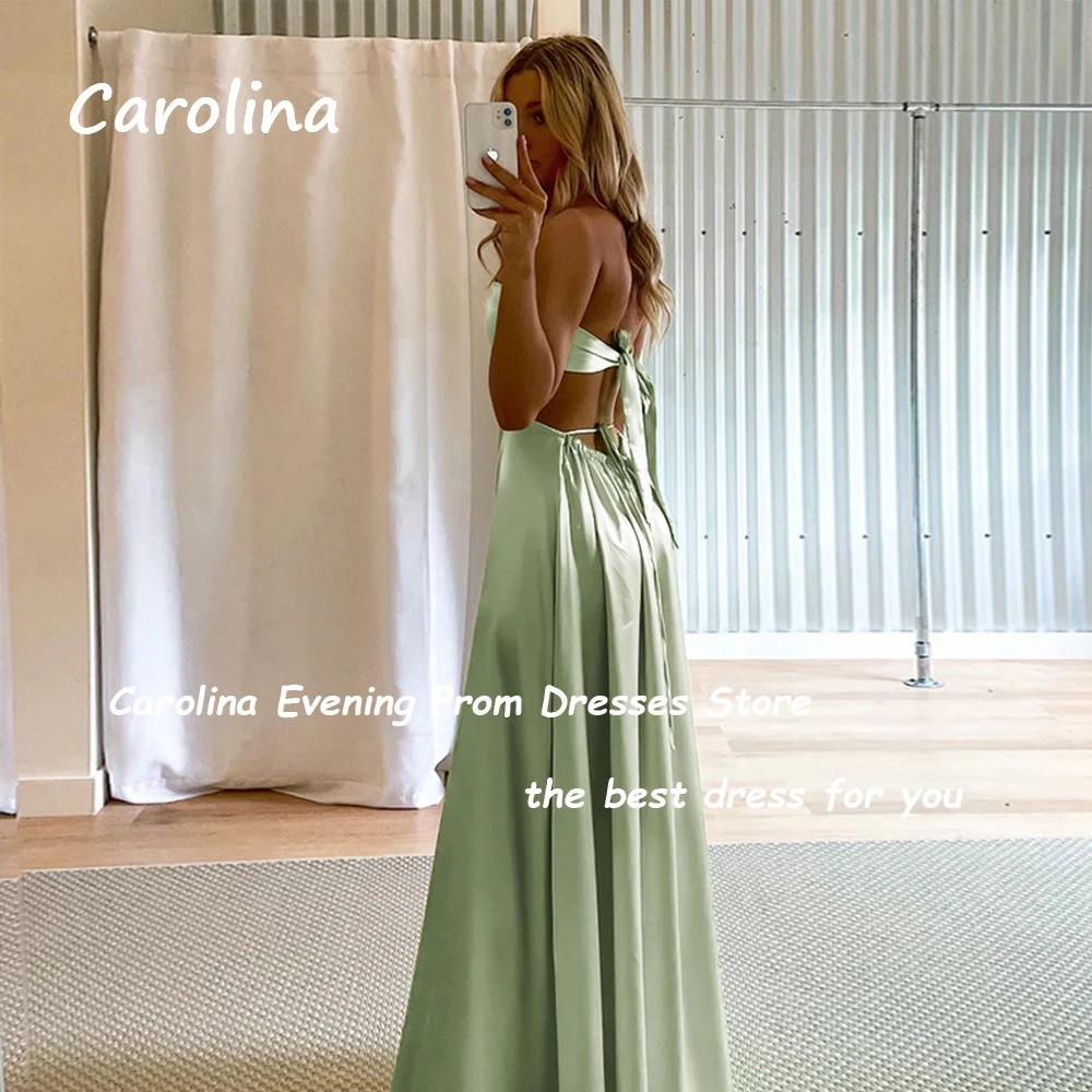 Carolina Sage Green Long Strapless Cut-Out Satin Homecoming Dresses 2024 Backless Lace Up Cocktail Gowns