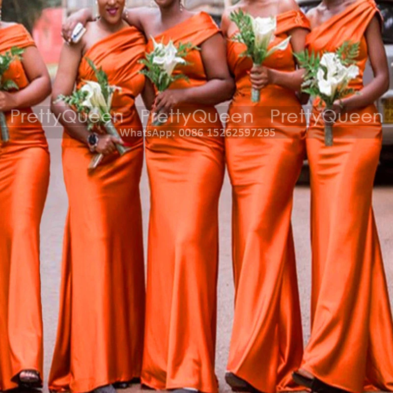

Customized Mermaid Bridesmaid Dresses Sheath Plus Size Women One Shoulder Long Orange Wedding Party Dress Gown