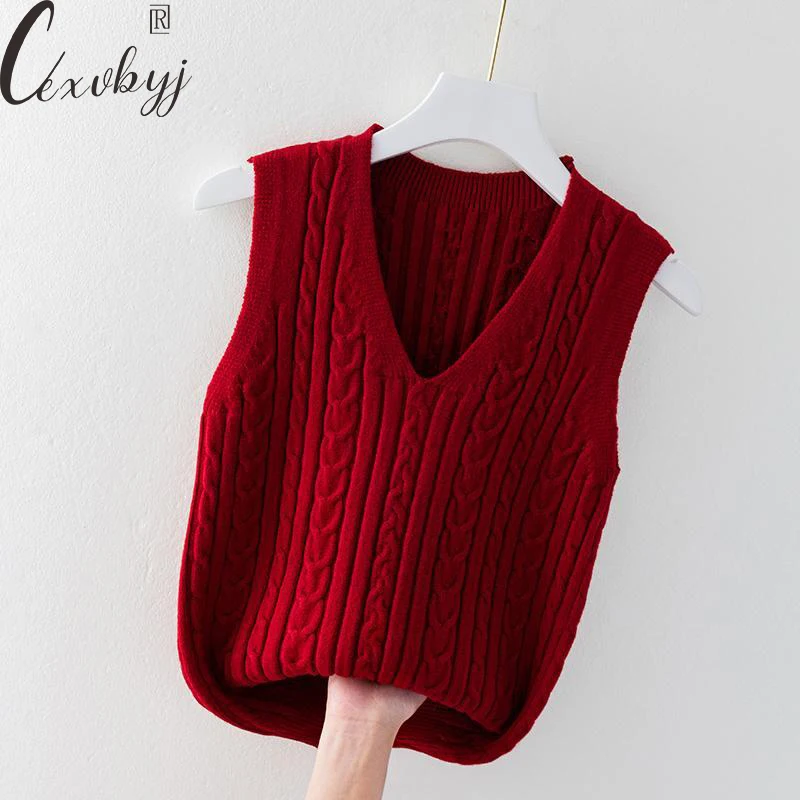 

Женский трикотажный жилет, однотонная майка с V-образным вырезом, универсальный Повседневный вязаный свитер без рукавов, жилет на весну и осень, Базовая Трикотажная одежда, Топ