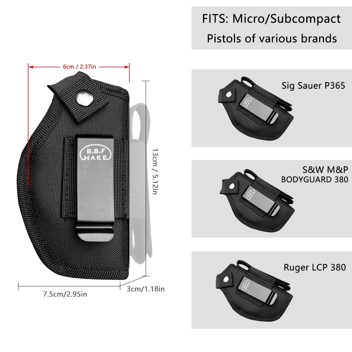 IWB/OWB кобуры для пистолетов малого размера: Ruger LCP 380, LCP MAX, LCP II- Sig Sauer P365 P238- Walther PPK 380, CCP- S & W Bodyguard