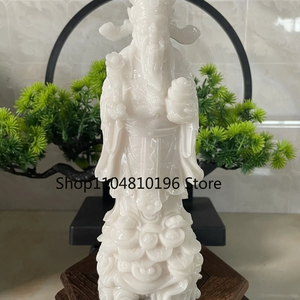 21cm Wealth God Hetian Jade Statue Prosperity Amulet Store Home Decoration