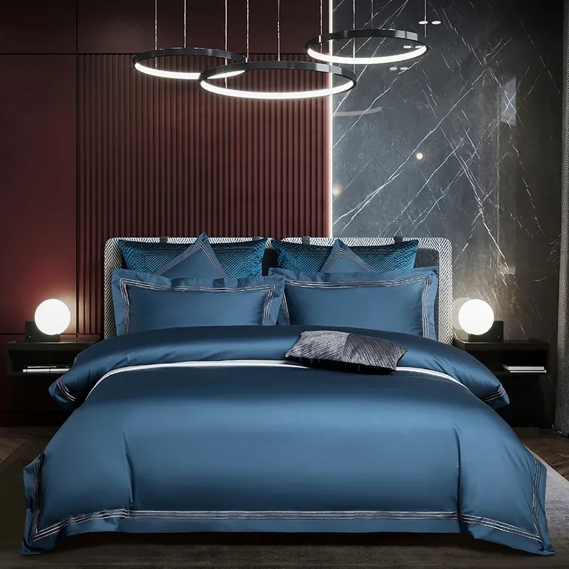 High Quality 120S Bedding Set Hight Density Long-Staple Cotton Home Hotel Bed Linens Flat Sheet Tribute Silk Duvet Cover