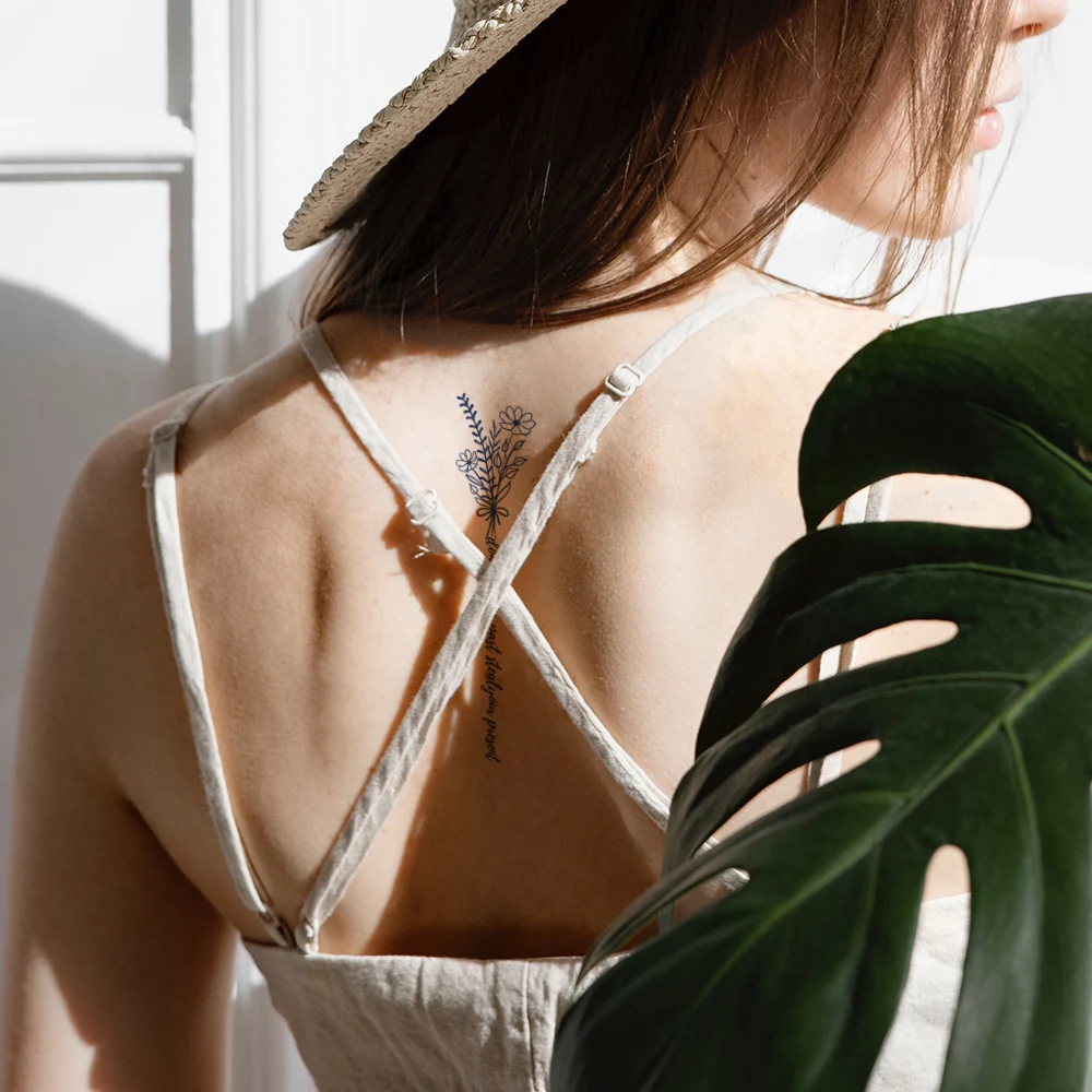 Herbal Semi-Permanent Waterproof Tattoo Feather Simple Flower Juice Lasting 2 Weeks Realistic Body Art Back Tattoo Stickers