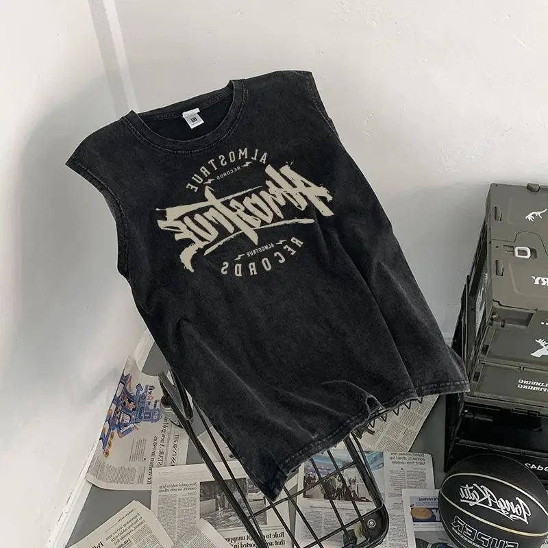 

Летний мужской жилет в американском ретро-стиле, свободный крой, большие размеры до 300 фунтов, винтажный повседневный топ без рукавов