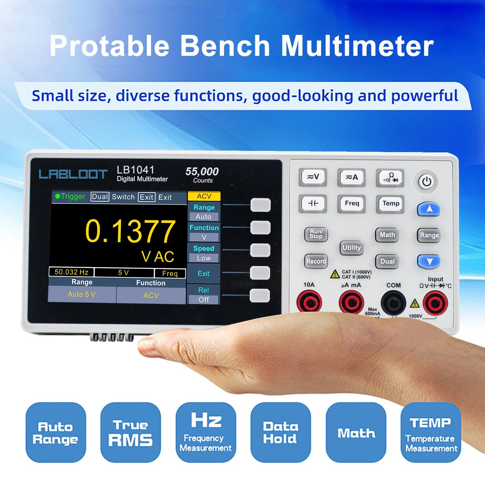 LABLOOT LB1041 Bench-Type Digital Multimeter USB Port 3.7in LCD Mini Desktop Meter True RMS XMD1041