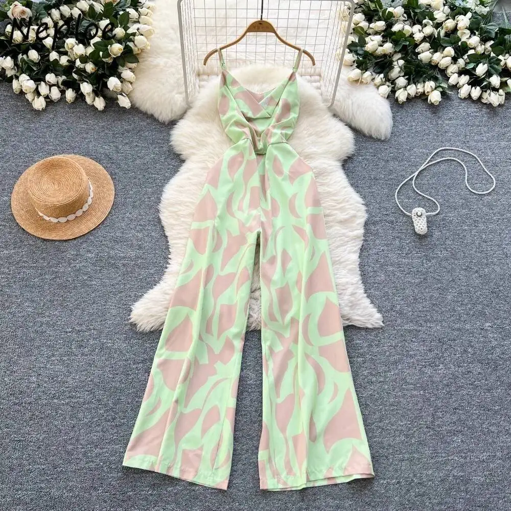 Commuter Holidays 2025 ฤดูร้อนJumpsuit Light RipeลมลดอายุสลิงSlimบอดี้สูทพิมพ์สบายๆเซ็กซี่Elegant Romper