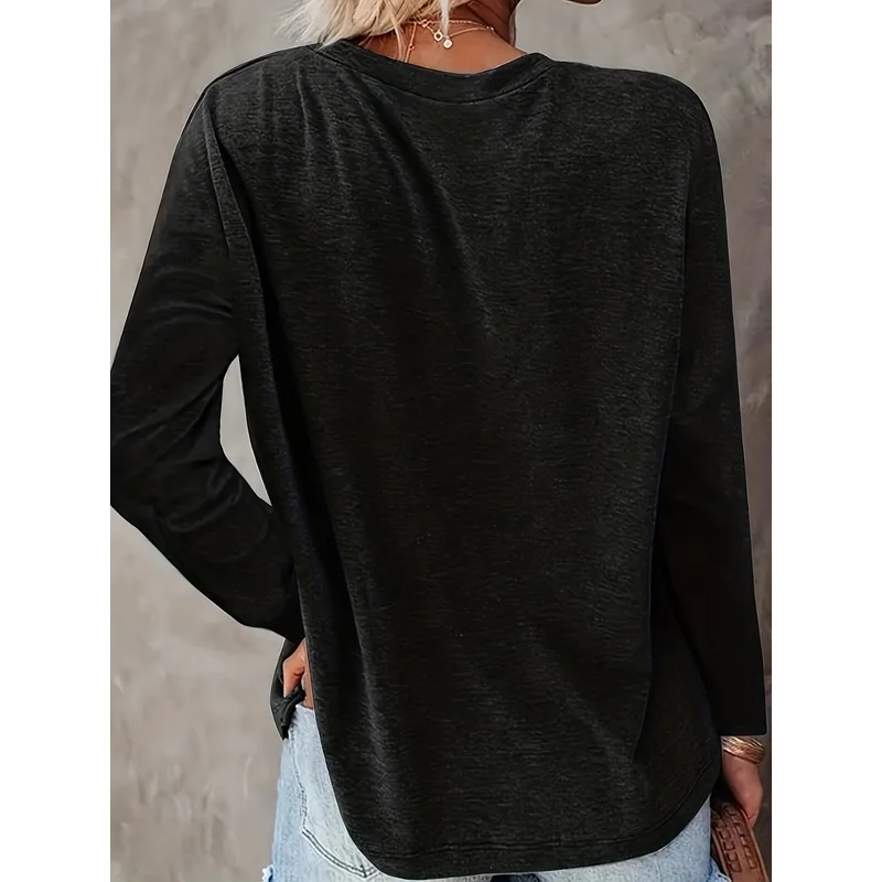 Women's 2025 Fashion/Cross-Border European and American/Round Neck Long Sleeve/Casual Loose Fit Base Layer T-Shirt