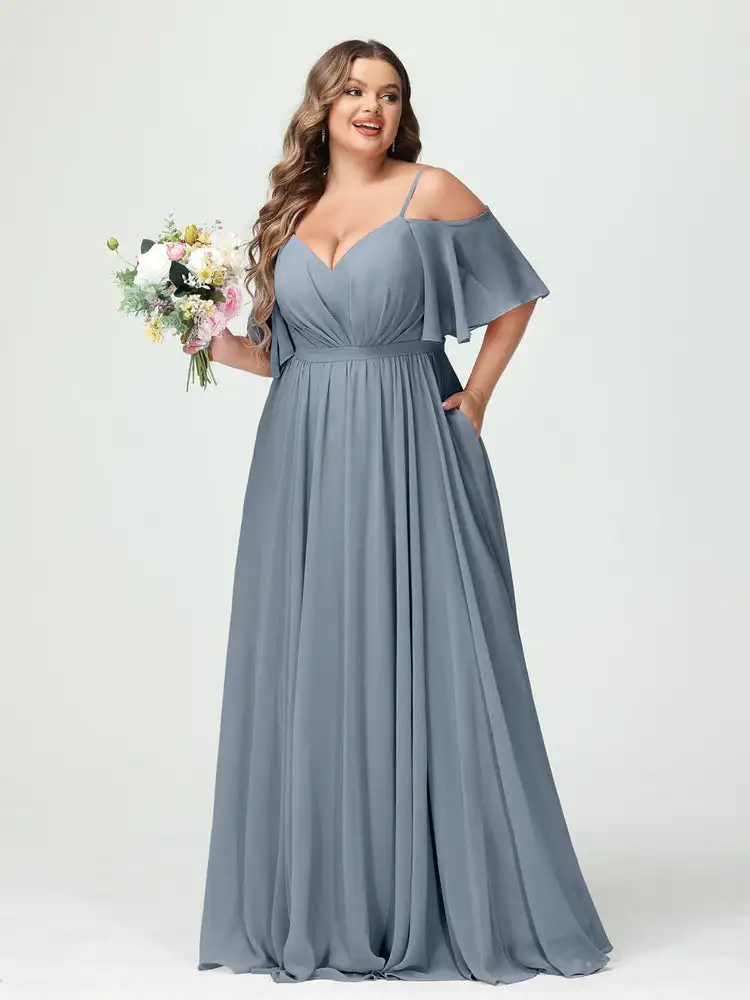 Vestido de dama de honra, Vestido formal, Longo com Split, Linha A, Vestidos formais, Festa de casamento, Ocasião elegante