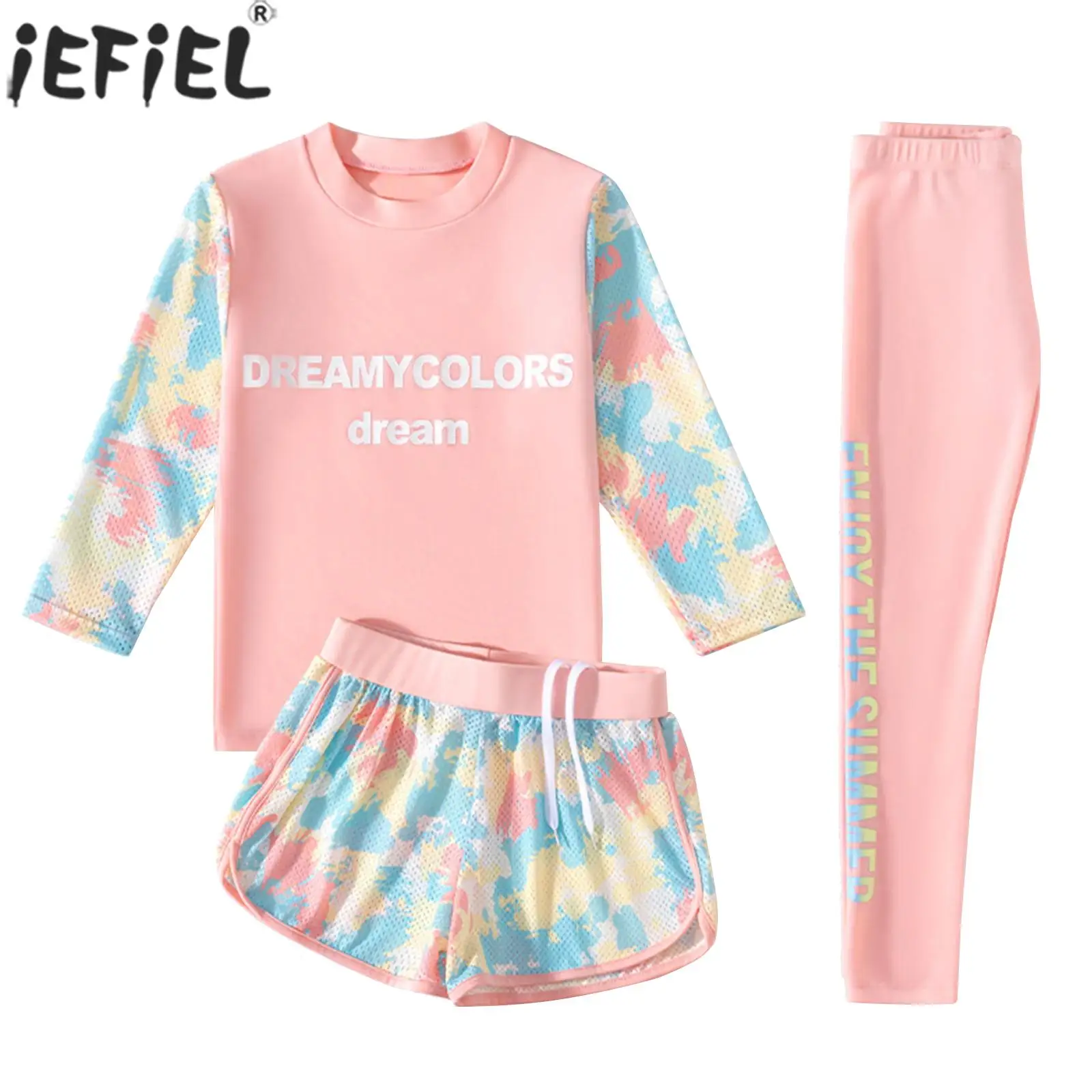 

2-12Y Girls Print Swimsuit Sun Protection Rash Guard Wetsuit Long Sleeve Top with Shorts Pants Swimwear Bathing Suit Beachwear