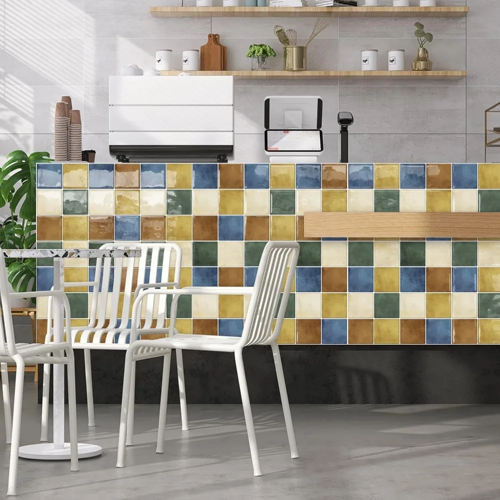 Piastrelle colorate per backsplash da cucina, bagno, quadrate, autoadesive, per piastrelle da parete, adesivi a scacchiera, multico