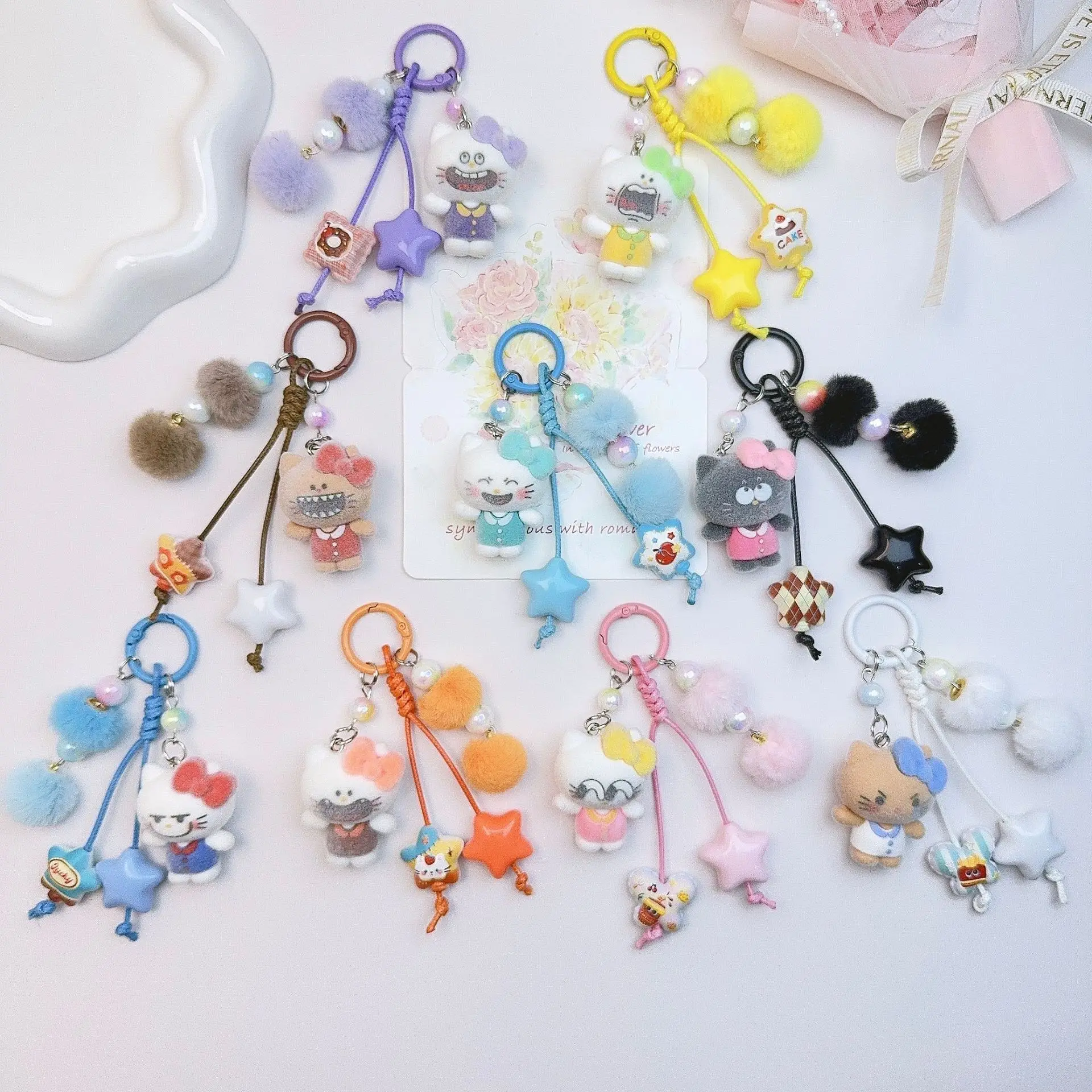 for Hello Kitty Keychain Moible Phone Backpack Hanging Keychain For Bags Keyrings Pendant Charms