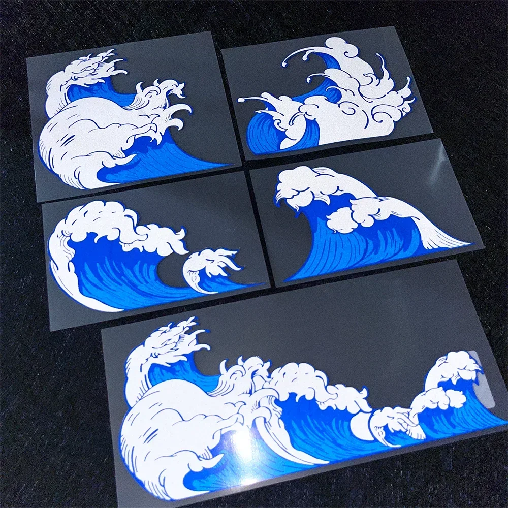 JDM Sea Wave Reflective Motorcycle Stickers Moto Auto Side Body Fuel Tank Windshield Decal Accessories for Kawasaki Yamaha Honda