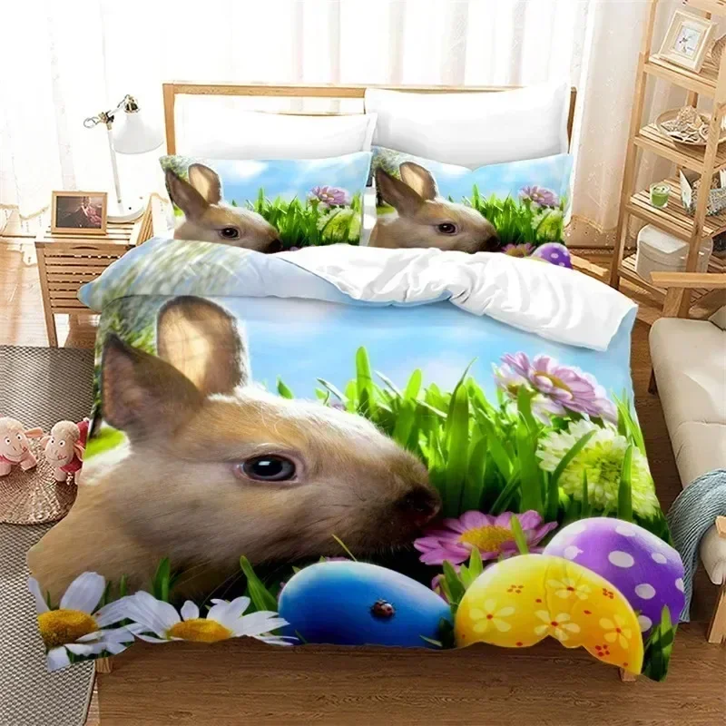 Cartoon Rabbit Funny Animals Bedding Set Duvet Cover Sheet Printed Bed Set Pillowcase Bed Full Queen King Size Comforter Bedroom