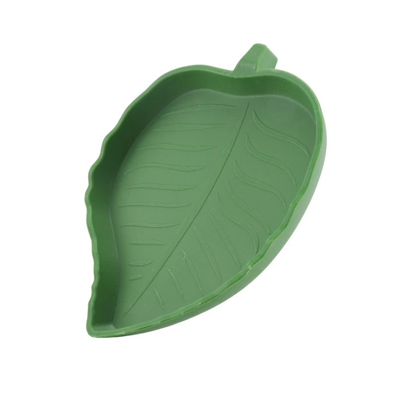 2 Piece Leaf Shape Reptile Food Water Bowl Green Reptile Plate Dish Drinking Bowl For Tortoise Corn Snake Crawl Pet