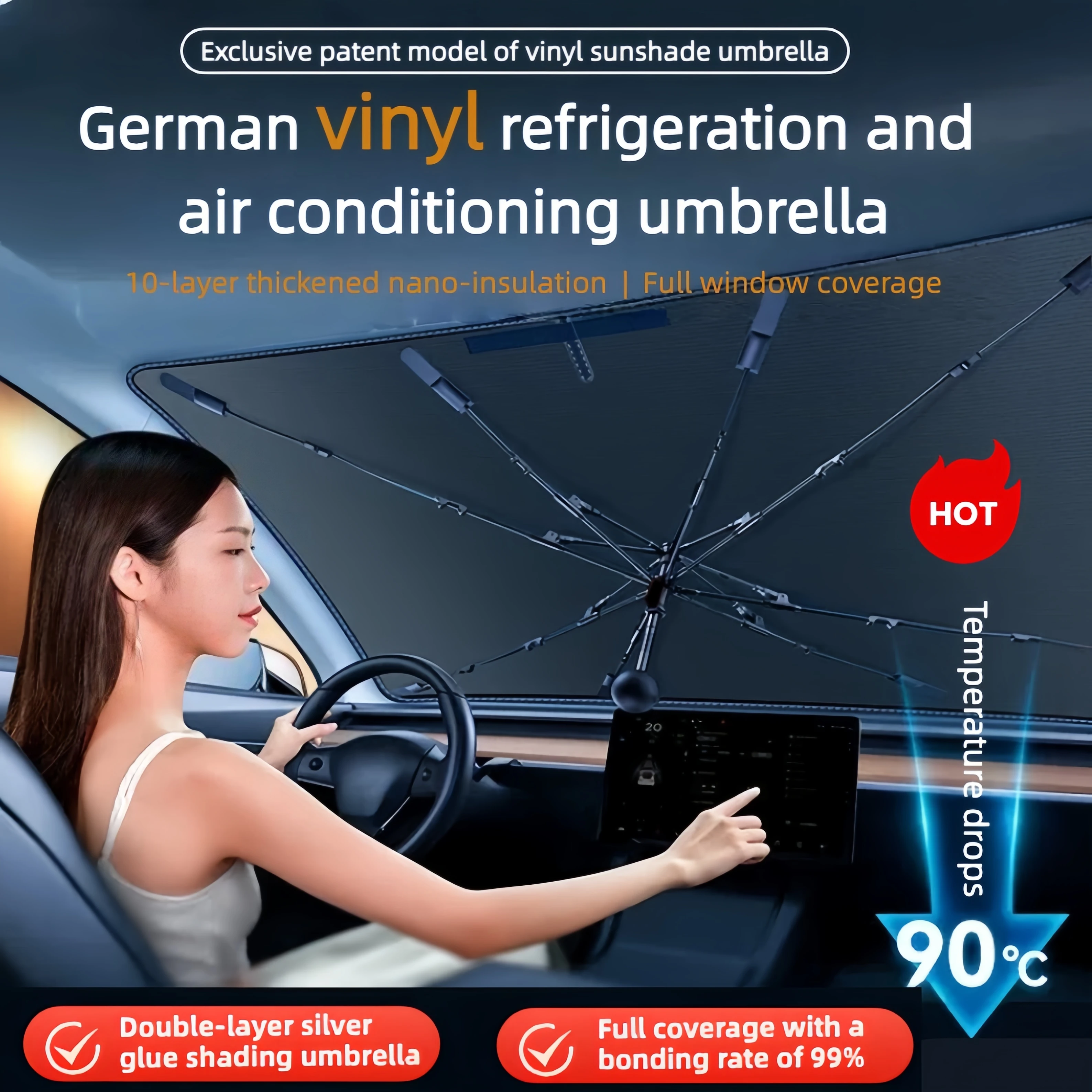 

Car Sunshade Umbrella for Front Windshield, Sun Protection Car Umbrella, Heat Insulation Car Cover, Reflective Board, Light-Enhancing Reflective Umbrella, Portable Storage
