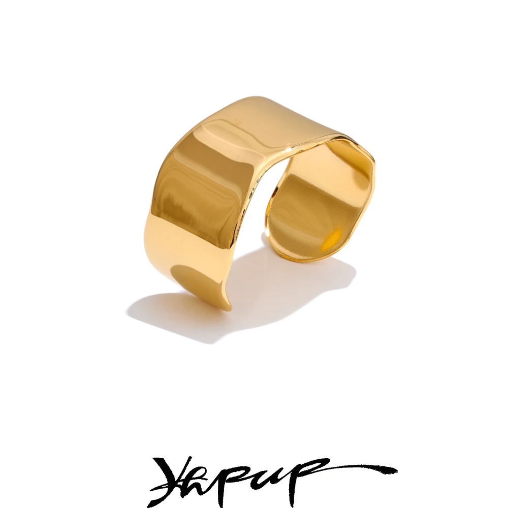 Yhpup 63 mm minimalistischer, glänzender Edelstahl, poliert, breites Manschettenarmband, Armreif, PVD-beschichtet, Statement-Schmuck mit offenem Handgelenk, neu