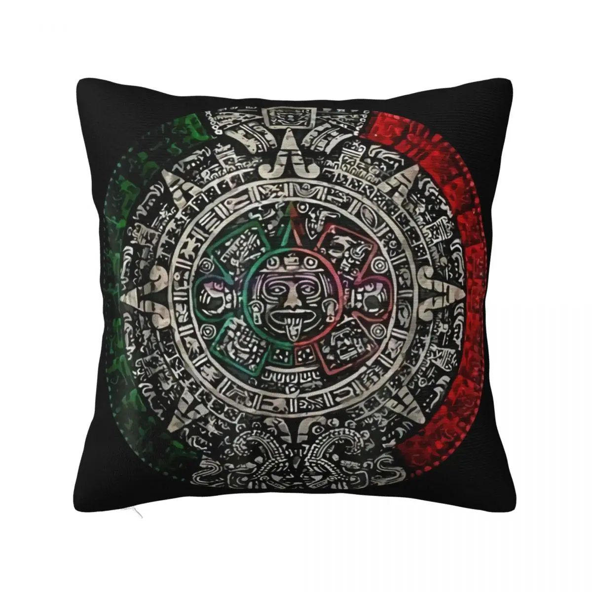 Aztec Calendar Sun Stone Mexican Art Carving Maya Mayans Black Cotton Personalized Harajuku Cartoon Pillow Case