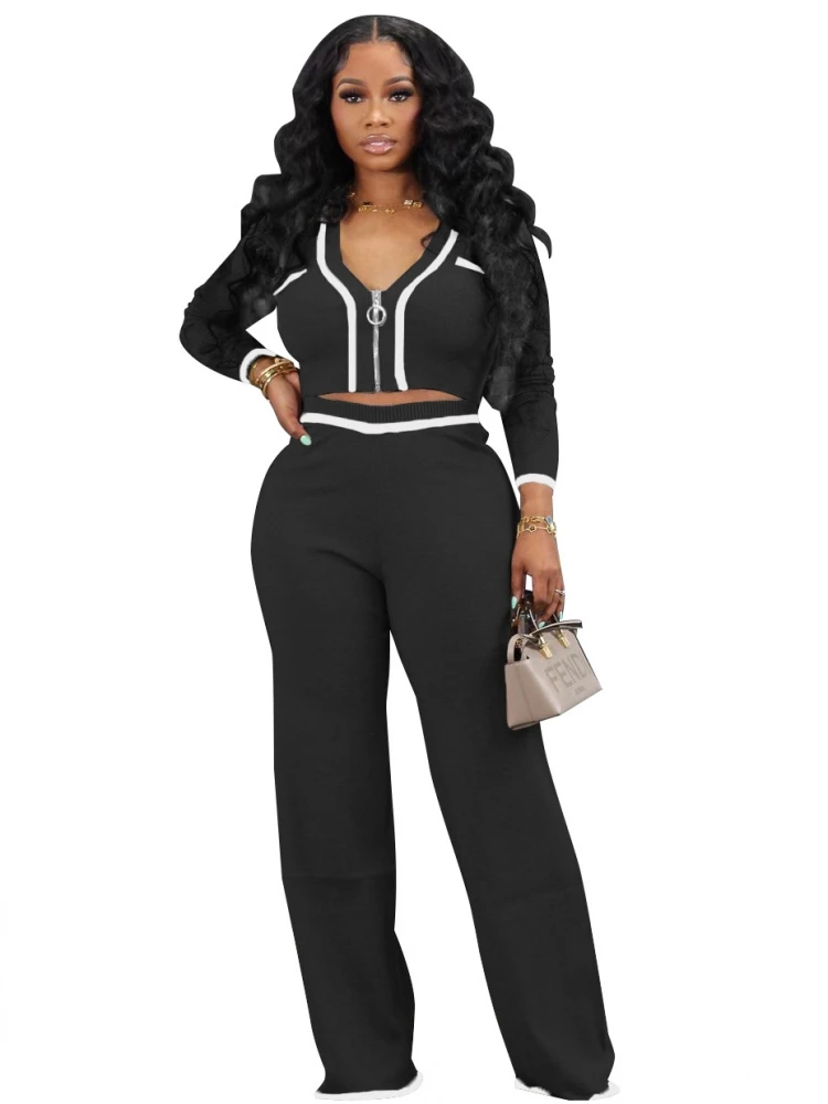 2 Two Piece Sets New Arrival Autumn Winter Knitted Matching Women Sets Long Sleeve Top And Pants Suits Outfits Clothing