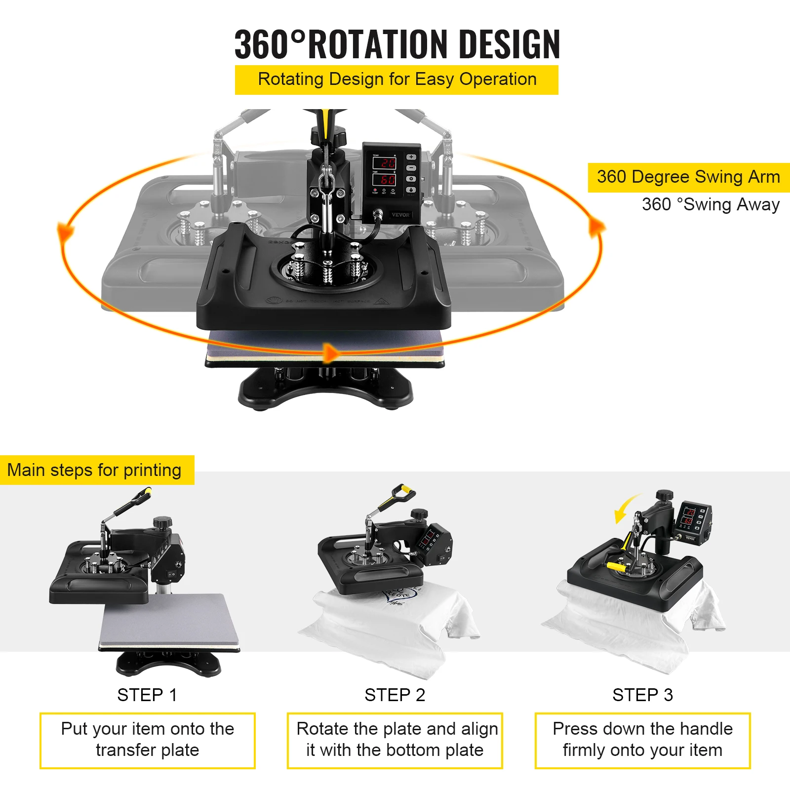 VEVOR 30*38CM 8 in 1 Combo Upgrade Wärme Presse Maschine 360 ° Rotation Sublimation Drucker Kappe Shirt becher Platte 2D Wärme Transfer