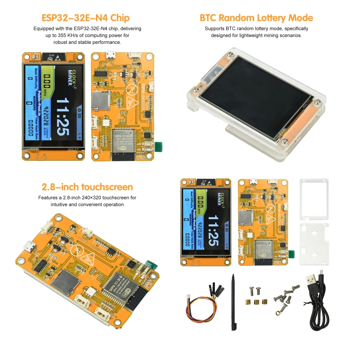 

Bitcoin NerdMiner V2 NMMiner Lucky Miner Hashrate 355KH/s ESP32 2.8 inch Smart Display Crypto Solo Lottery ESP32-2432S028