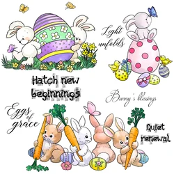 Mangocraft Happy Easter Bunny Rabbits Eggs Cutting Dies Clear Stamp DIY Scrapbooking Metal Dies Silicone Stamp For Cards Albums