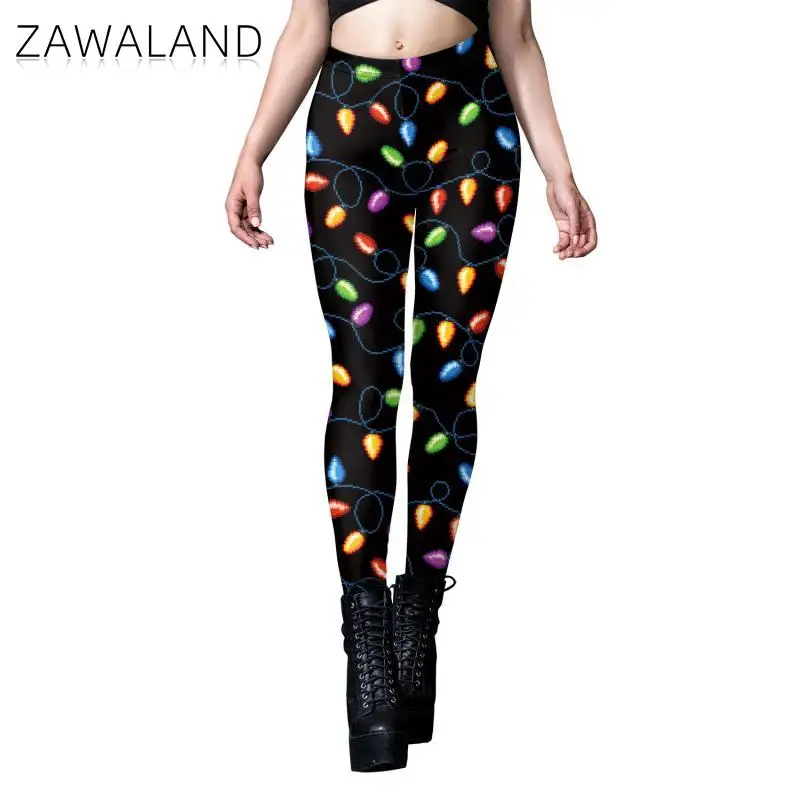 Zawaland Women Leggings Ugly Christmas Trousers Gifts Elk Neon 3D Print Mid Waist Pants Xmas Holiday Sexy Tights Fitness Workout