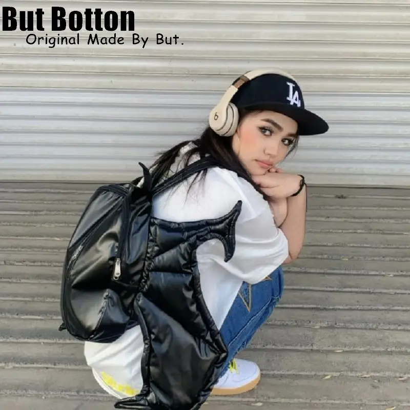 Harajuku woman Men backpack schoolbag student Gothic punk Y2K girl boy subculture Streetwear Bat Wing Halloween Bag prop Handbag