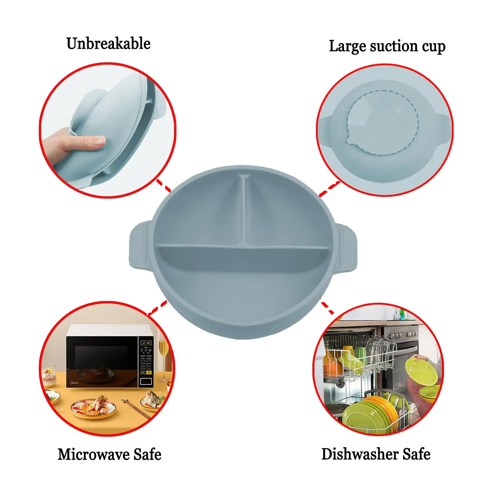 Split Tray Silicone Baby Weaning Utensils Set Includes Suction Bowl Plate Spoon Fork Cup Lid Toddler Feeding Supplies Set