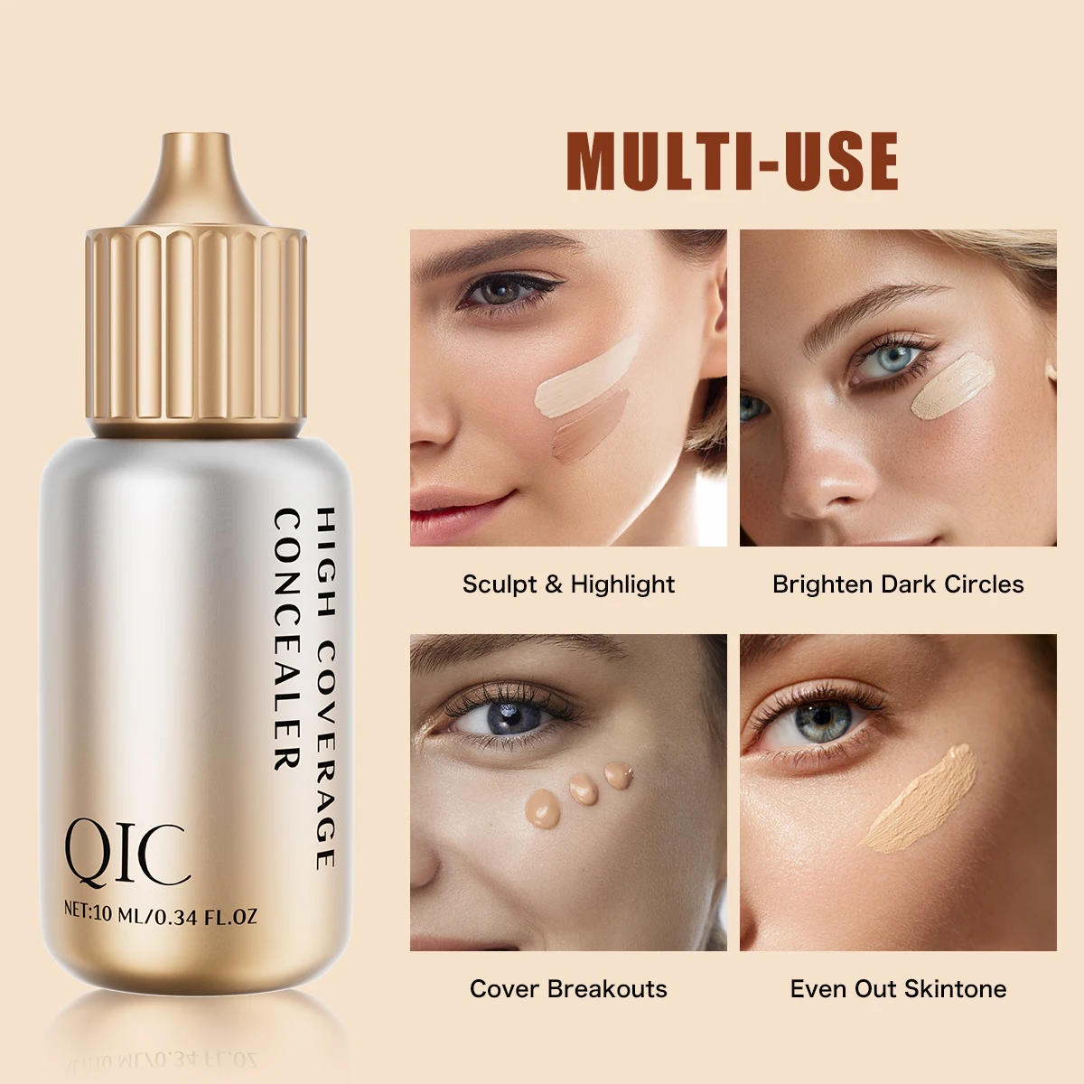 QIC Seamless Concealer Moisturizing Brightens and Covers Dark Circles and Tear Grooves Without Wrinkles