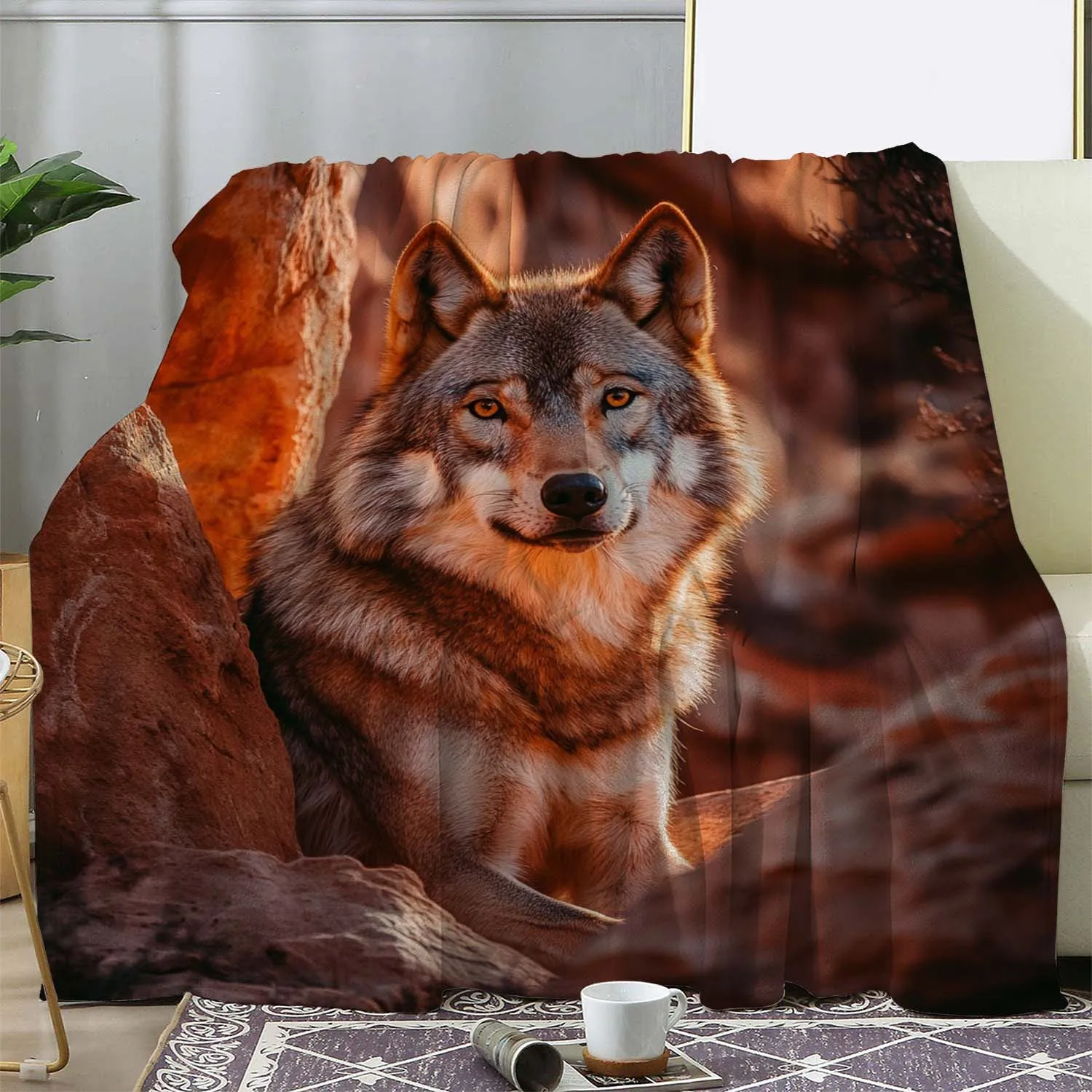 1pc Cozy Flannel Blanket with Unique Wolf Print – Soft, Warm, and Luxuriously Fluffy – Perfect for Couch, Bed, Car, Office, Camp