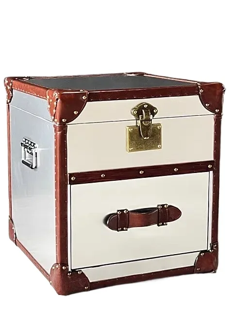Medieval leather box edge, a few British retro old real belts, smoking storage side table, bedside table, cigar bar side table