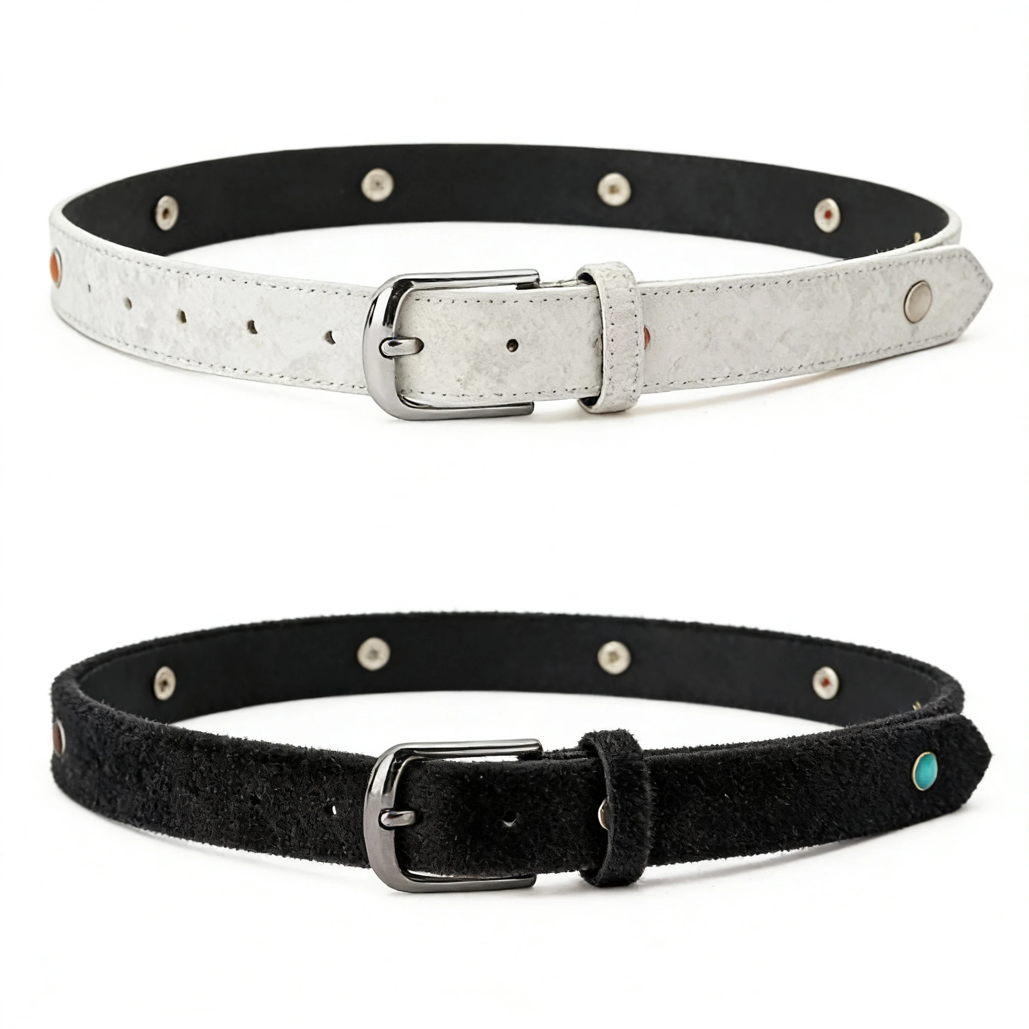 ヴィンテージ風トップレイヤー牛革宝石ディテールベルト滑らかな表面チタンバックルユニセックス25cm幅ベルトおしゃれなアクセサリー