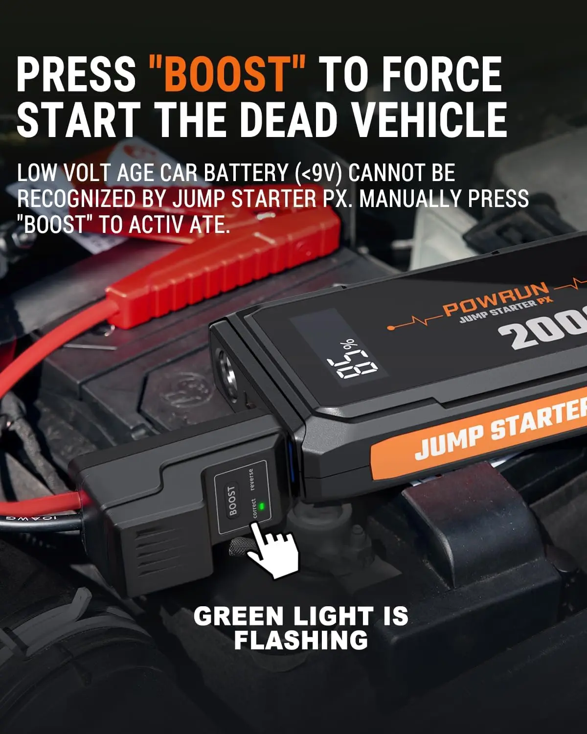 P-X 2000A Jump Starter، حزمة بطارية محمولة 12 فولت للغاز 6.0 لتر وديزل 5.0 لتر، مع حقيبة حمل #3